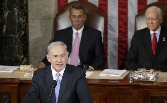 Premierul israelian Benjamin Netanyahu se adresează Congresului american în Capitol Hill, 3 martie 2015. (Captură Foto)