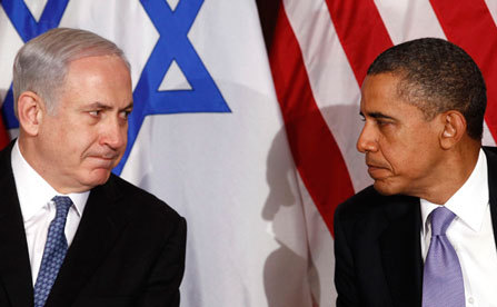 
Premierul israelian Benjamin Netanyahu (st) şi preşedintele american Barack Obama.