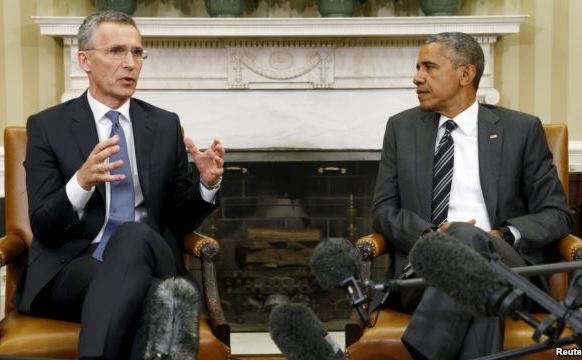 Preşedintele american Barack Obama se întâlneşte cu  secretarul general al NATO Jens Stoltenberg în Biroul Oval de la Casa  Albă, 26 mai 2015.