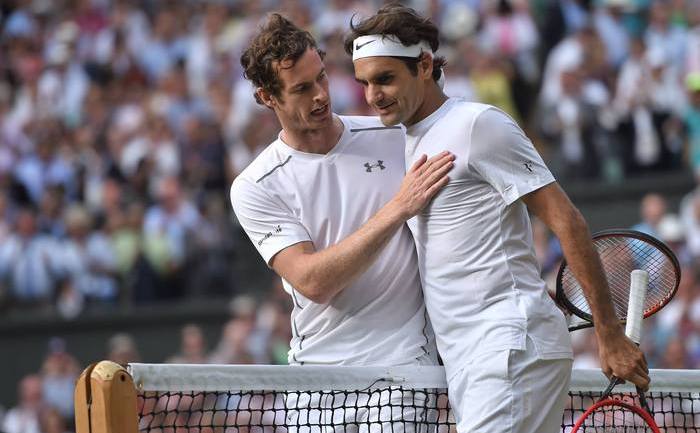 Tenismanul elveţian Roger Federer alături de scoţianul Andy  Murray. (facebook)