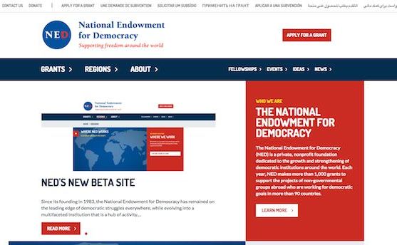 Screenshot al paginii principale a website-ului organizaţiei National Endowment for Democracy.