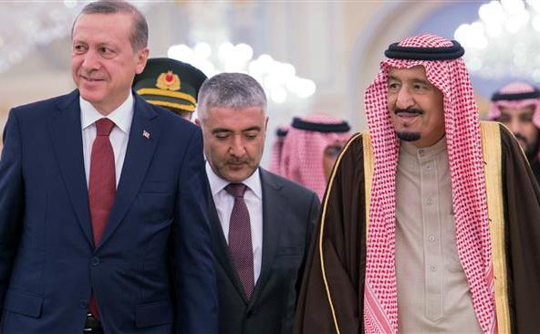 Regele saudit Salman bin Abdulaziz (dr) şi preşedintele turc Recep Tayyip Erdogan în Riad, 29 decembrie 2015. (Captură Foto)