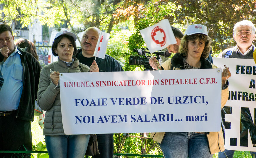 Protest al CFR-iştilor, 22 aprilie 2016. (Eugen Horoiu/Epoch Times)