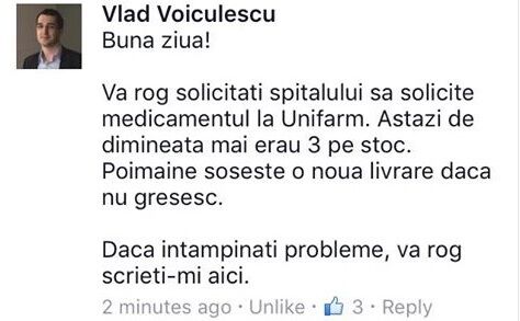 Postarea ministrului Sănătăţii (Facebook)