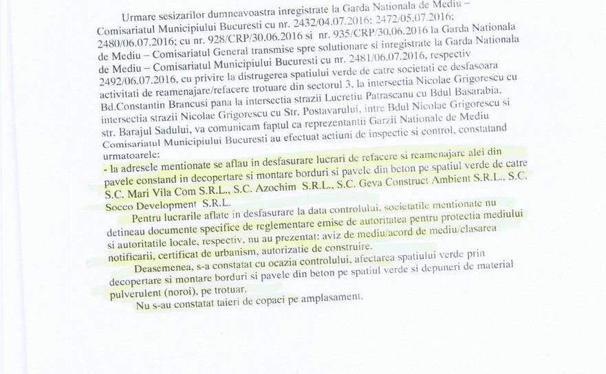 Pagina 1 a adresei trimise de Garda de Mediu Uniunii Salvaţi Bucureştiul (USB)