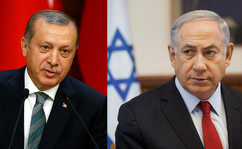 Preşedintele turc Recep Tayyip Erdogan (st) şi premierul israelian Benjamin Netanyahu.