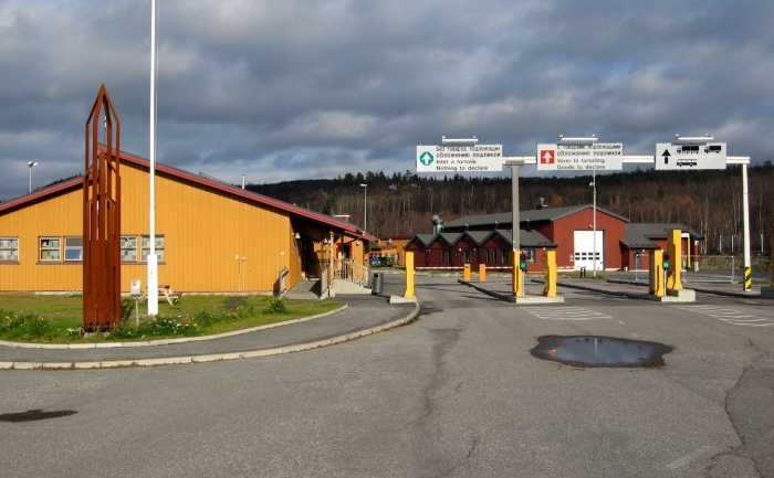 Punctul de frontieră Storskog la frontiera norvegiano-rusă.