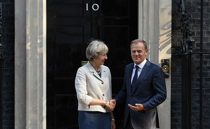 Premierul britanic Theresa May împreună cu Preşedintele Consiliului European Donald Tusk în Downing Street 8 septembrie 2016 