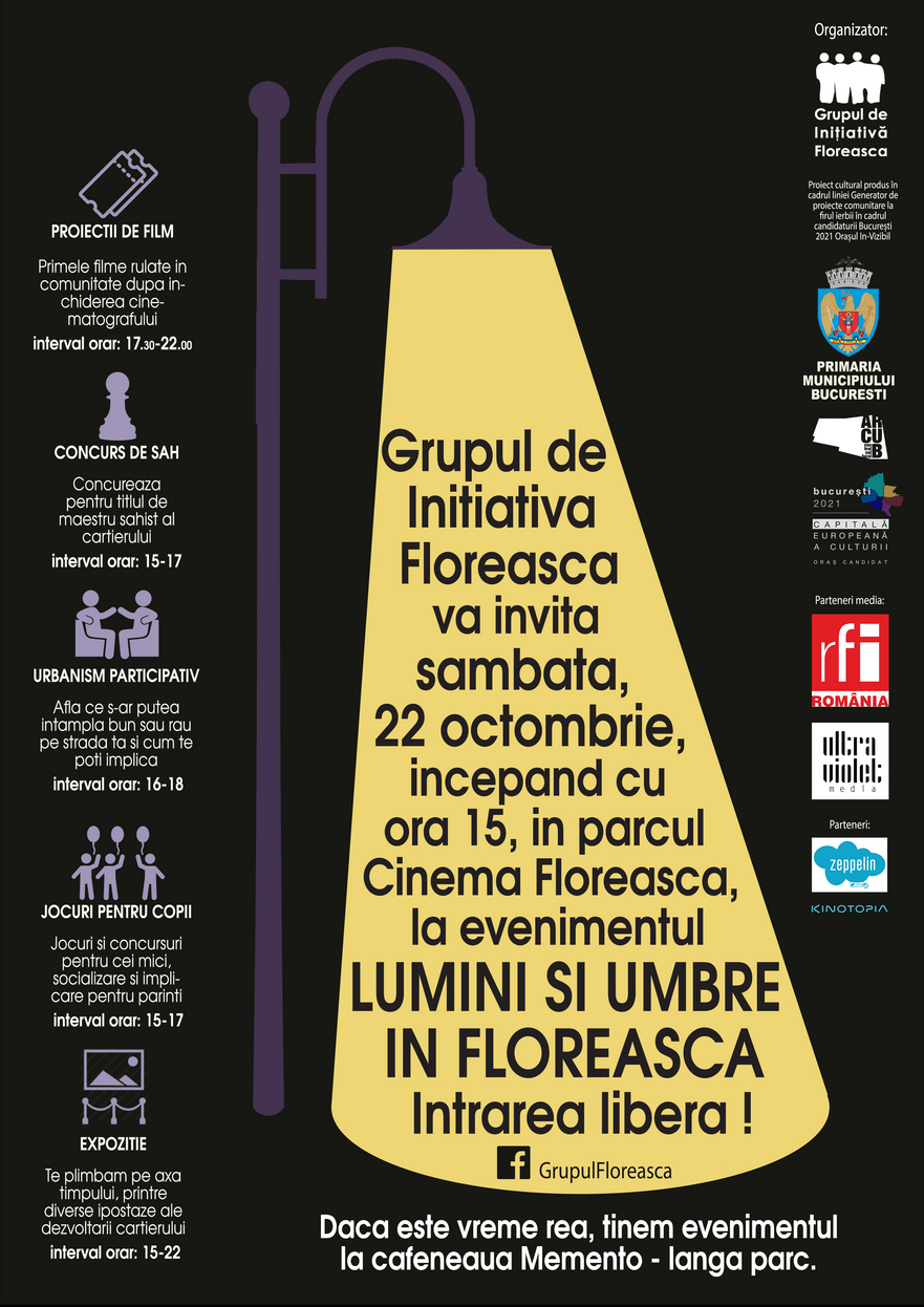 Afiş eveniment Lumini şi Umbre (Grupul civic Floreasca)