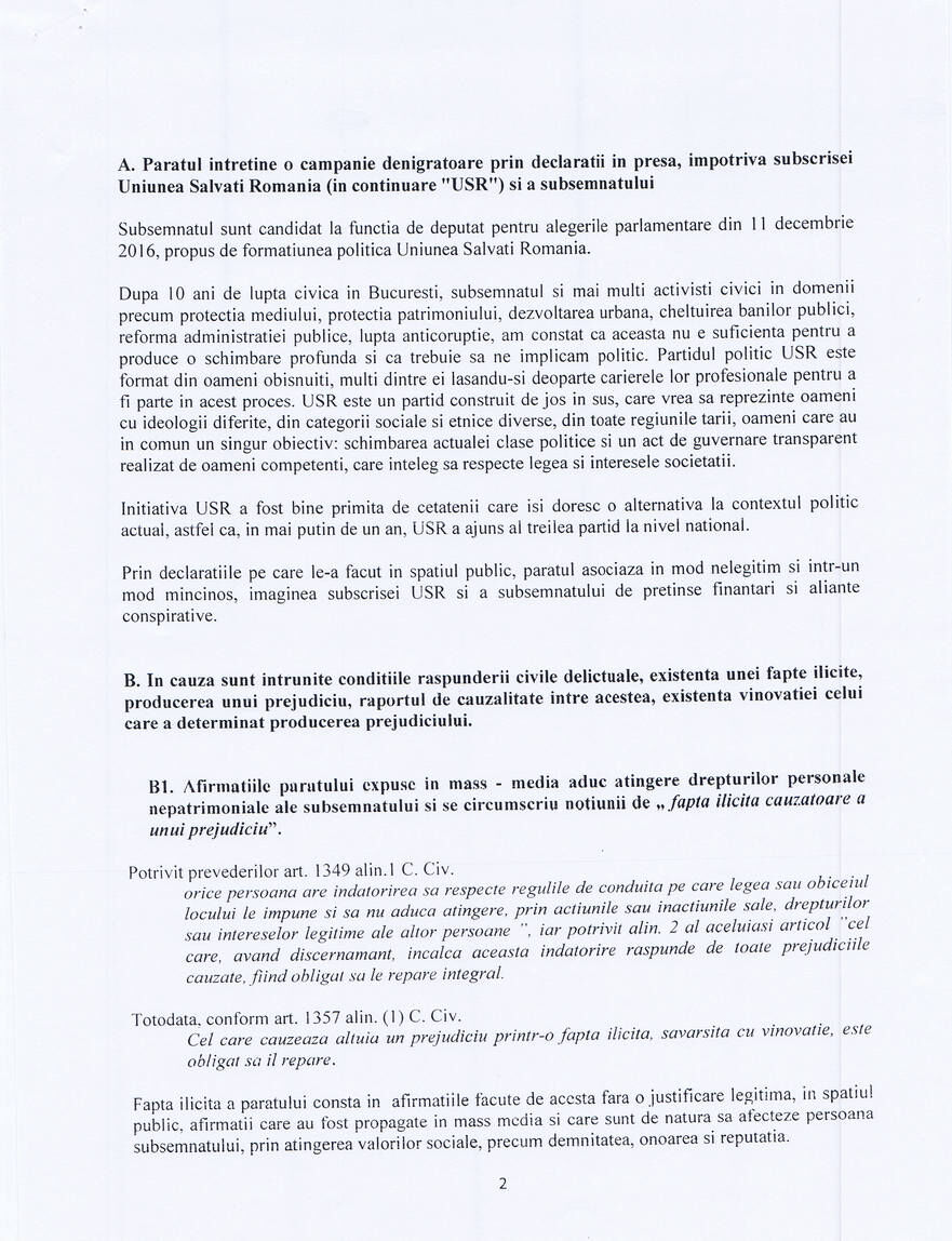 Pagina 2 plângere faţa de Victor Ponta (USR)