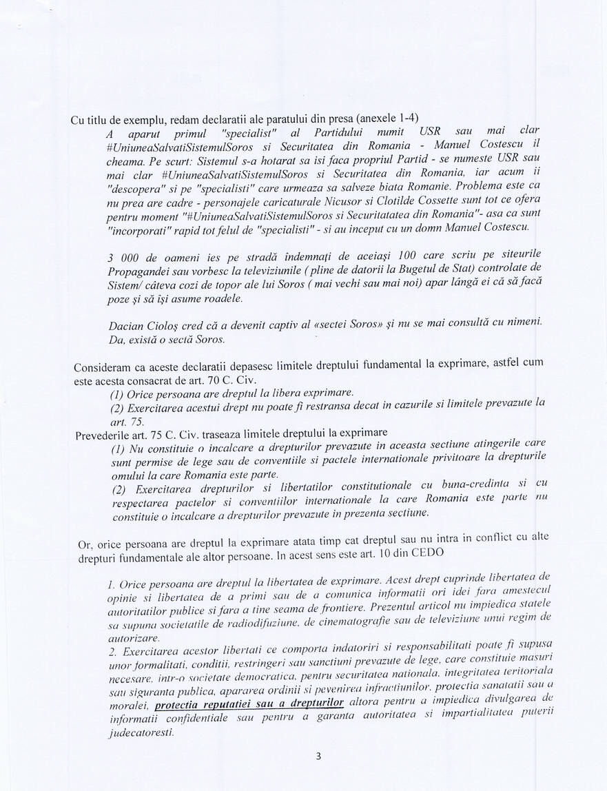 Pagina 3 plângere faţă de Victor Ponta (USR)