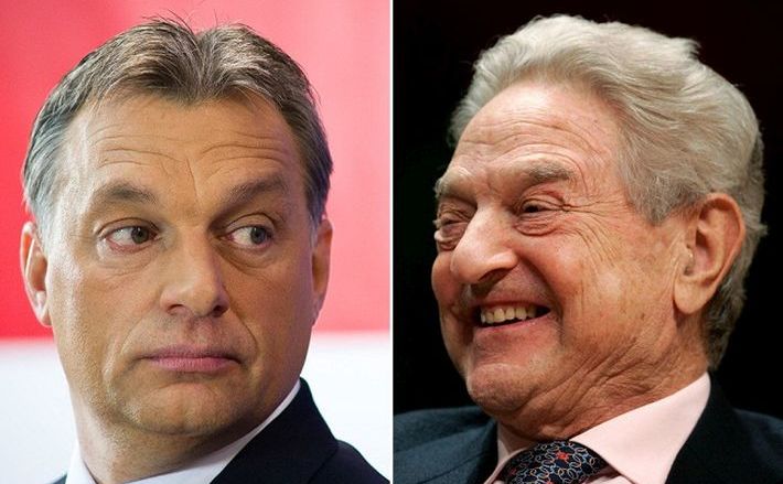 Premierul ungar Viktor Orban (st) şi finanţatorul miliardar George Soros.