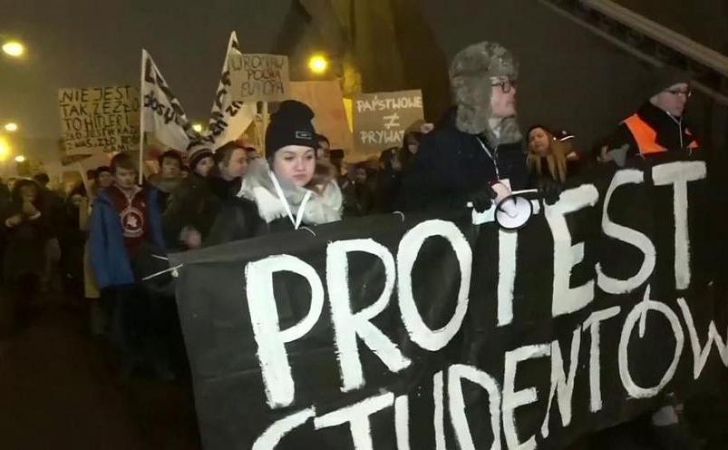 Protest al studenţilor în Varşovia, Polonia, 25 ianuarie 2017.