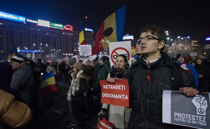 A patra seară de proteste în Piaţa Victoriei. 3 februarie 2017 (Mihuţ Savu/Epoch Times)