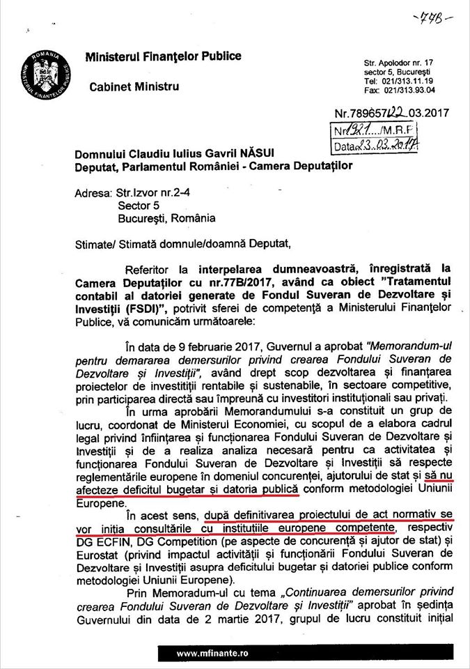 Răspunsul Ministerului de Finanţe la solicitarea deputatului USR Claudiu Năsui (Facebook)