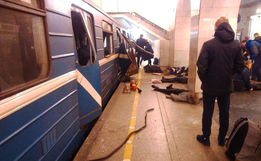Scena unui atac sinucigaş cu bombă într-un metrou din St. Petersburg, Rusia, 3 aprilie 2017.