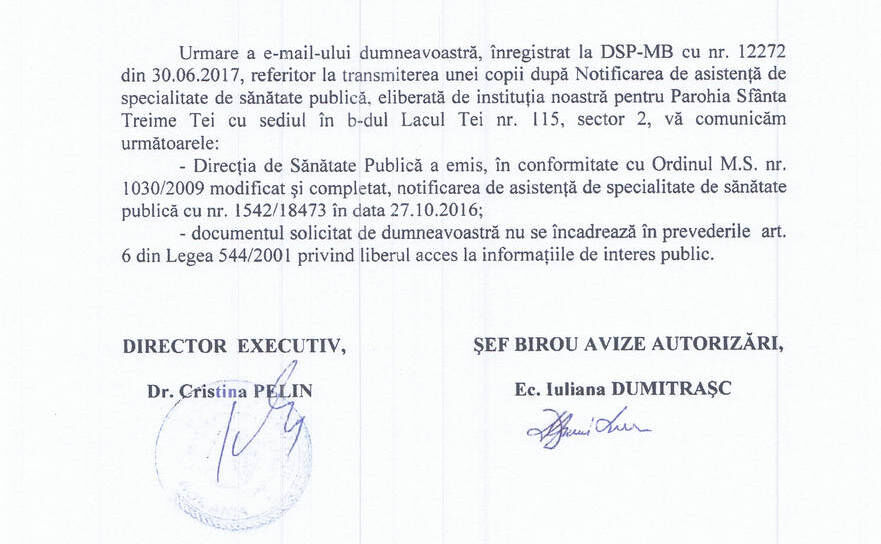Răspuns Directia de Sănătate a Municipiului Bucureşti (Epoch TImes)