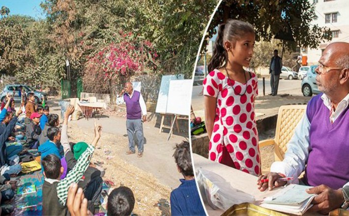 Acest om în vârstă a decis să construiască o şcoală pe stradă în Delhi, India