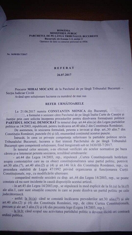 Răspunsul Parchetului de pe lângă Tribunalul Bucureşti (Monica Constantin)