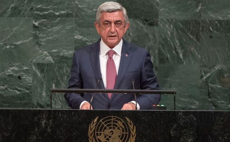 Preşedintele armean Serzh Sarkisian ia cuvântul la Adunarea Generală a ONU în New York, SUA, 19 septembrie 2017.