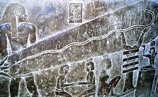 Basorelief sub templul egiptean din Dendara (camera centrală de pe partea posterioară a clădirii, a doua de la subsol) (Foto: Captură Youtube)