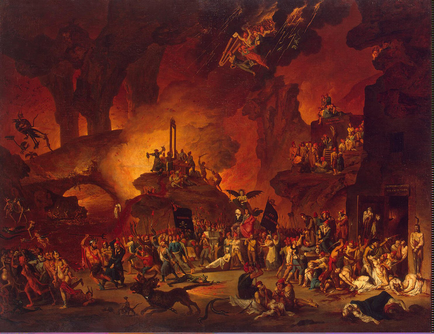 Pictură din secolul 18 ilustrând ororile Revoluţiei Franceze - şi ale Regimului de Teroare - înfăţişate într-o scenă de iad