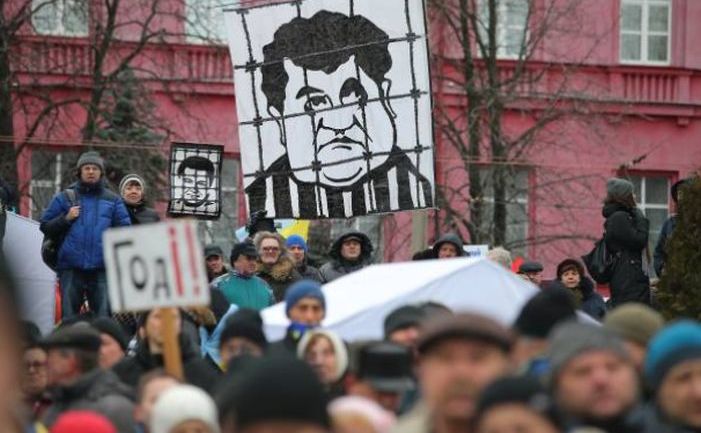 Protest împotriva preşedintelui Petro Poroşenko în Kiev, 4 februarie 2018. (Konstantin Melnitskiy/Anadolu Agency/Getty Images)