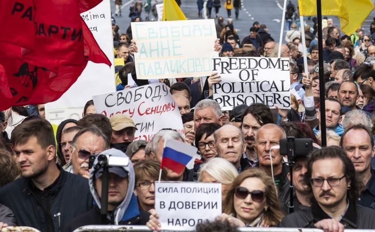 Protest desfăşurat în Moscova împotriva încălcării drepturilor omului în Rusia, 10 iunie 2018.