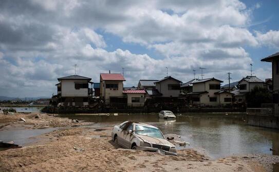 Zona lovită de inundaţii în Mabi, prefectura japoneză Okayama, 10 iulie 2018. (Martin Bureau/AFP/Getty Images)