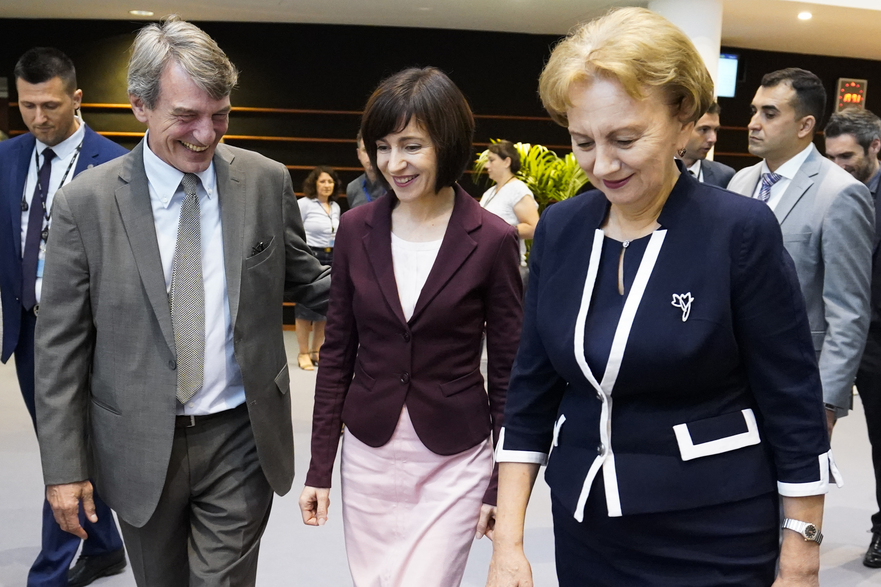 Maia Sandu şi Zinaida Greceanîi la întâlnirea cu preşedintele PE, David-Maria Sassoli