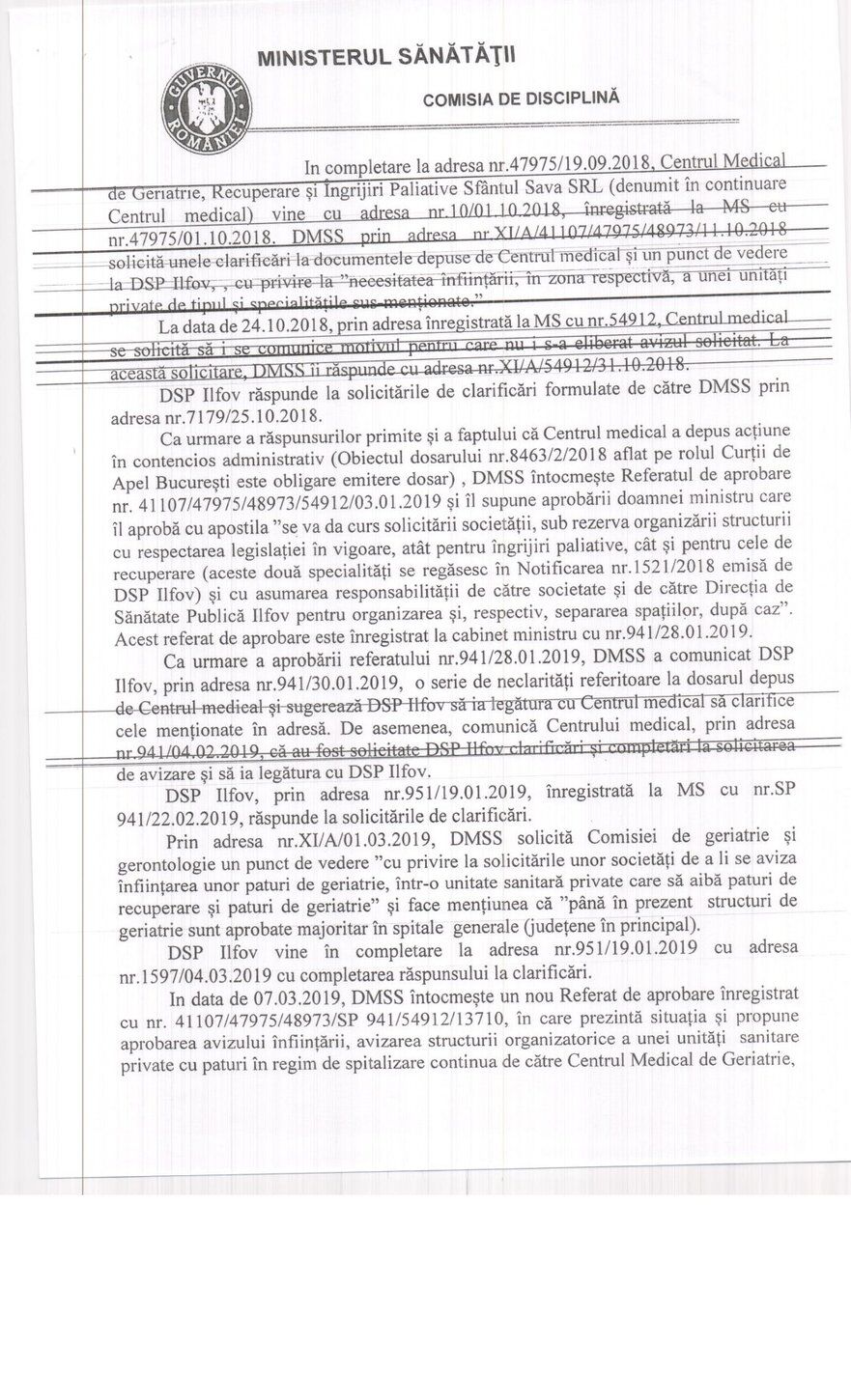 Raportul Comisiei de disciplina emis chiar de Ministerul Sănătăţii (Facebook - Alina Ion)