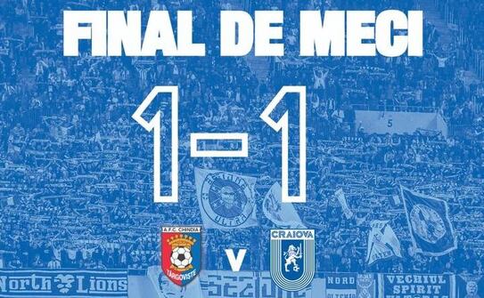 Chindia Târgovişte - Universitatea Craiova 1-1 în  etapa a  16-a a Ligii I de fotbal. (Universitatea Craiova/facebook)