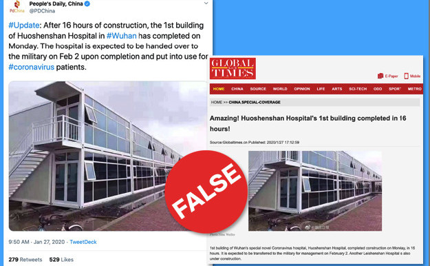Ştiri false despre spitalul promis de autorităţi în Wuhan (Twitter)