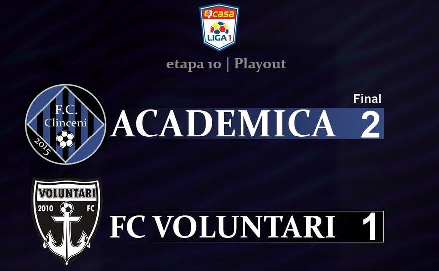 Academica Clinceni - FC  Voluntari 2-1  (1-0) în etapa a 10-a a play-out-ului Ligii I.