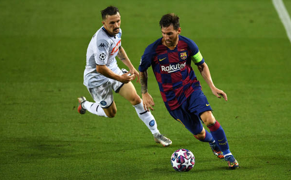FC Barcelona - Napoli 3-1  (3-1),  în optimile de finală ale Ligii  Campionilor la fotbal (în imagine Lionel Messi). (Getty Images)