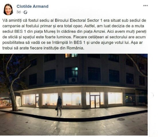 Postare Clotilde Armand (Facebook)