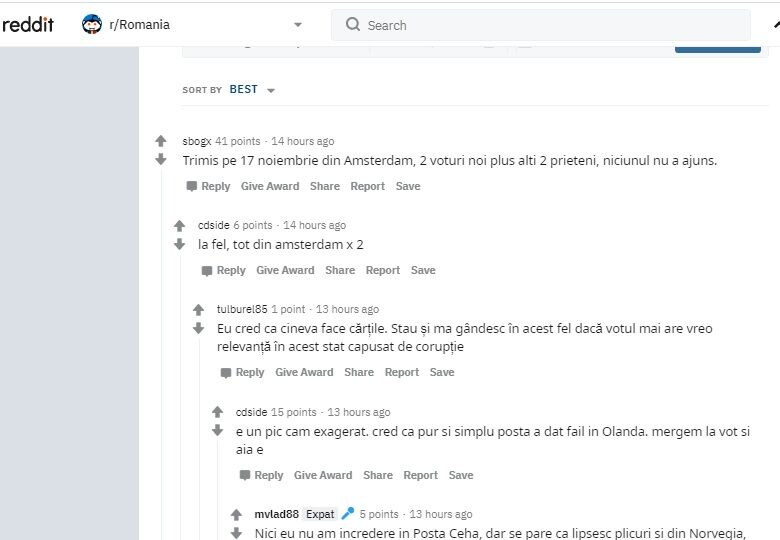 Mesaje ale românilor din Diaspora pe forumul Reddit România (Screenshot - Reddit)