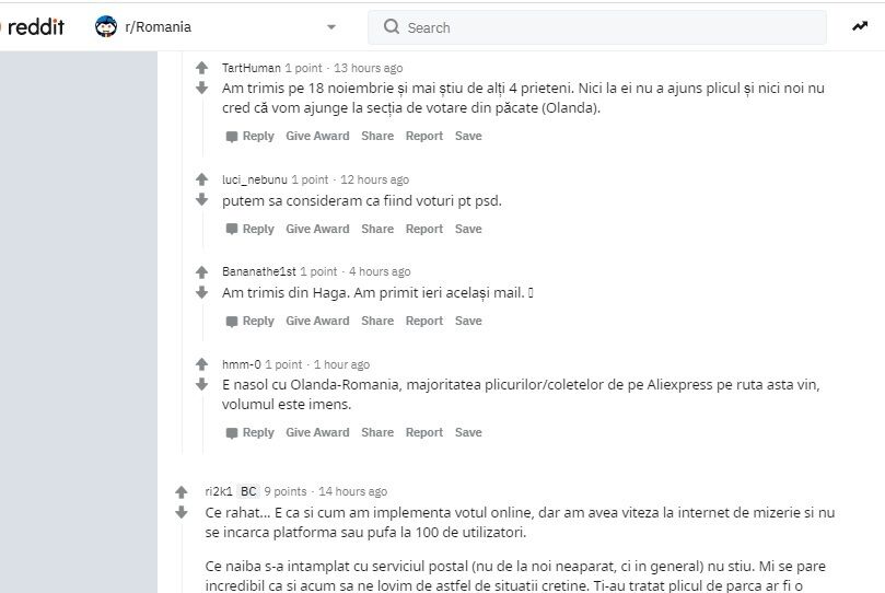 Mesaje ale românilor din Diaspora pe forumul Reddit România (Screenshot - Reddit)