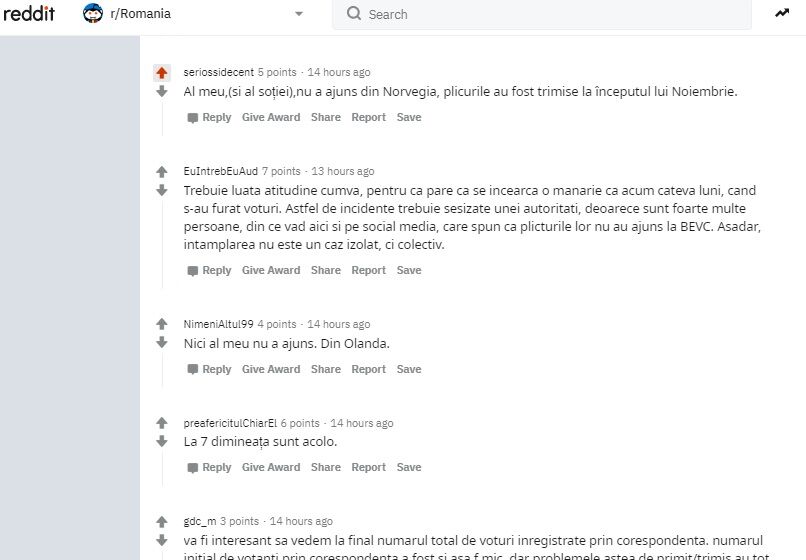 Mesaje ale românilor din Diaspora pe forumul Reddit România (Screenshot - Reddit)