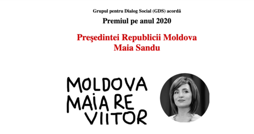 Maia Sandu decernată cu premiul GDS din România (captură video)