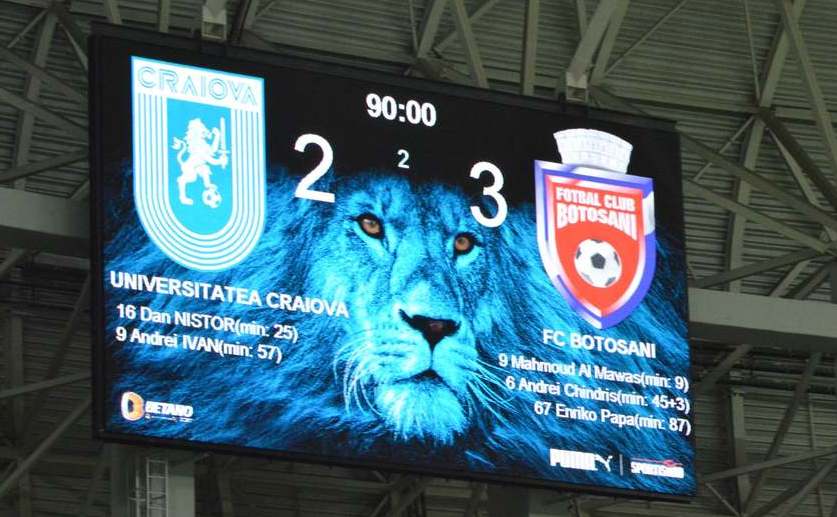 Universitatea Craiova învinsă de FC Botoşani cu 3-2   (2-1), pe teren propriu, în etapa cu numărul şapte a fazei play-off. (FC Botoşani/facebook)