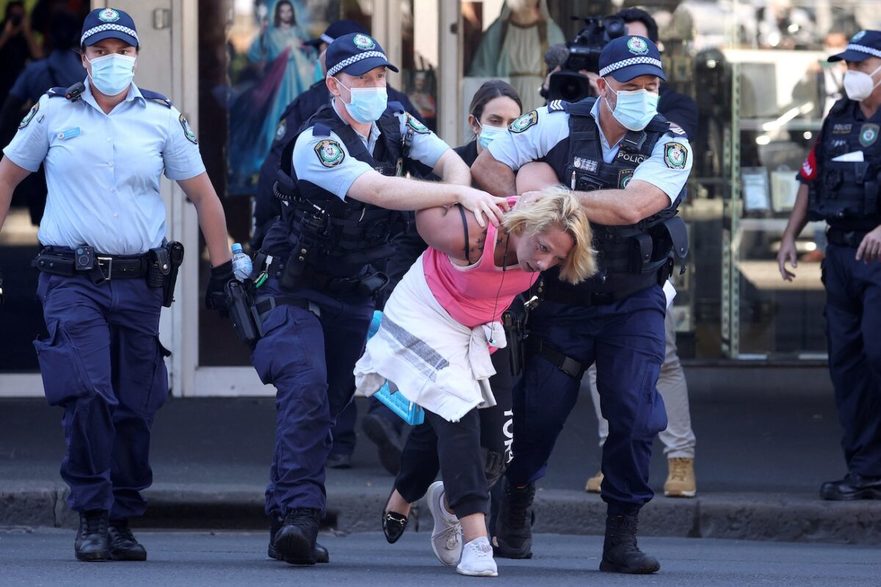 Arestări în Sydney, la protestul anti-blocare, 21 august 2021 (David Gray/AFP via Getty Images)