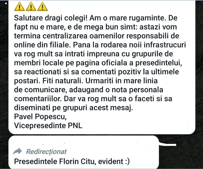 Mesaj intern din PNL