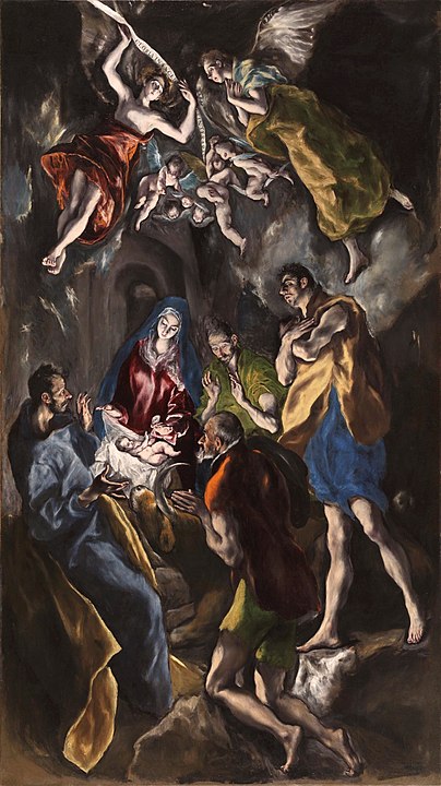 „Adoraţia păstorilor”, pictură în ulei pe pânză, El Greco, 1612-1614, Muzeul Prado, Madrid.