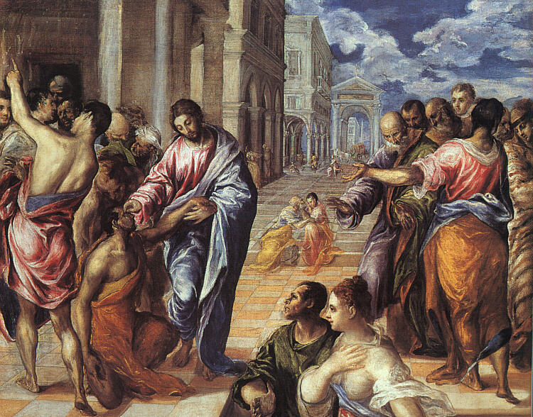 „Vindecarea orbilor”, pictură în ulei pe pânză, El Greco, 1570, Metropolitan Museum, New York. (wikipedia.org)