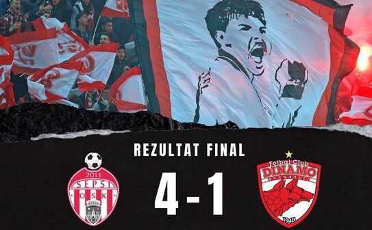 Sepsi OSK Sfântu Gheorghe - Dinamo Bucureşti  4-1 (2-1), în etapa a 14-a a Ligii I de fotbal. (Dinamo Bucureşti/facebook)