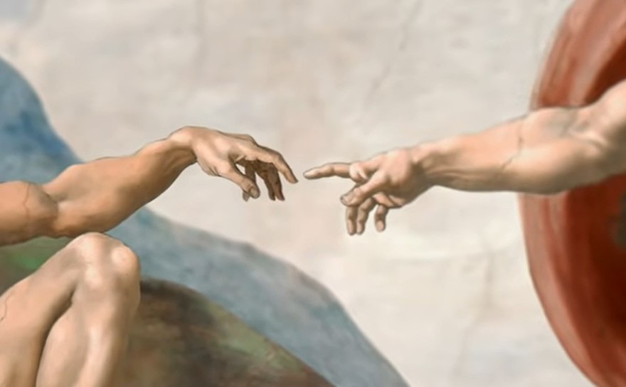 Detaliu din fresca „Crearea lui Adam” din Capela Sixtină pictată de Michelangelo. (youtube capture)