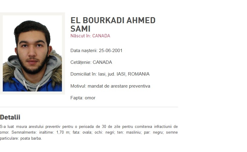 El Bourkadi Ahmed Sami - dat în urmărire naţională. ca principal suspect în cazul dublului asasinat de la Iaşi