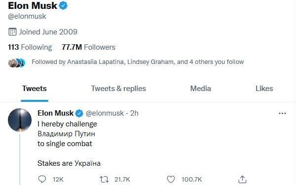 Mesajul postat de Elon Musk pe Twitter, luni. (Captură ecran)