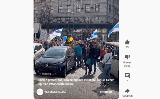 Ruşii din Cehia protestează la Praga, Cehia, împotriva invaziei ruse din Ucraina şi împotriva lui Putin (Youtube - captură ecran)